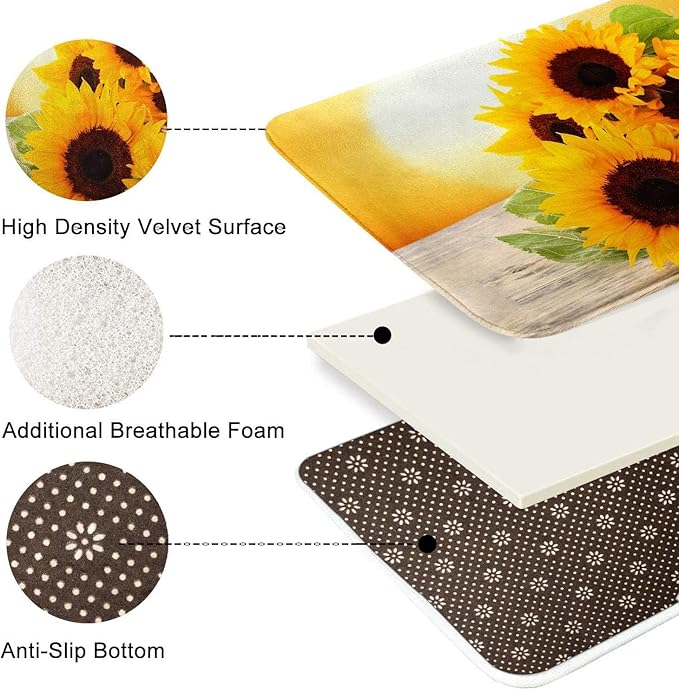 Britimes Bath Mat for Bathroom, Yellow Sunflower Washable Cover Floor Rug Carpets Floor Mat Bathroom Decorations 16x24 Inches for Kitchen Bedroom Indoor