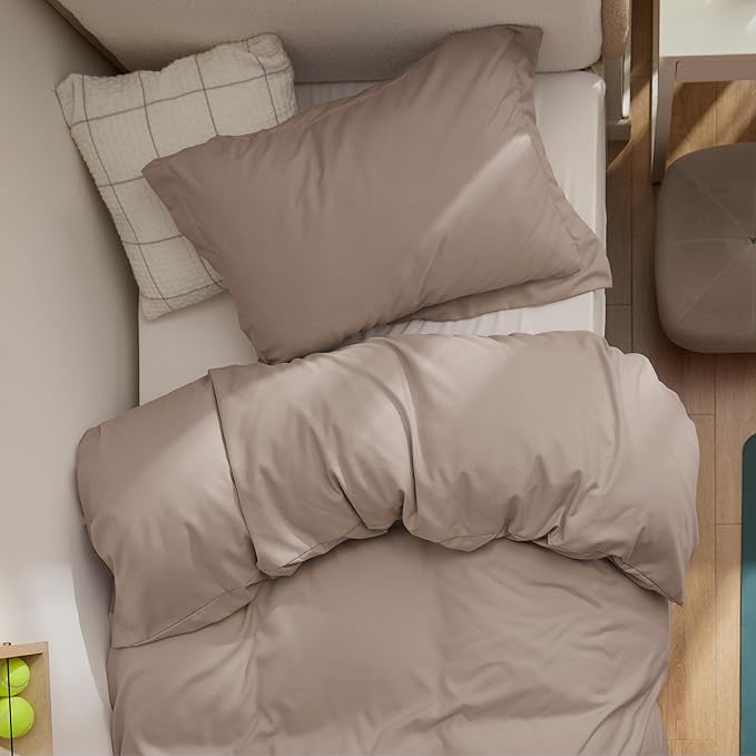 Bedsure Duvet Cover Twin/Twin XL Size - Soft Double Brushed Bedding Set for Kids & Adults, Zipper Closure, 2 Pieces, Includes 1 Duvet Cover (68"x90") & 1 Pillow Sham, NO Comforter, Khaki