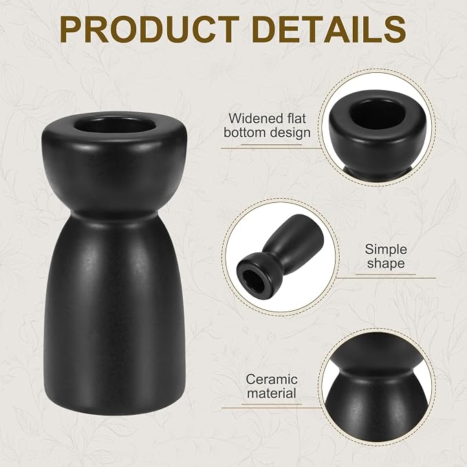 uxcell 2 Pack Candlestick Holder Black Ceramic Taper Candle Holder Candle Stand Holders Modern Style Decoration for Centerpiece Tabletops Anniversary