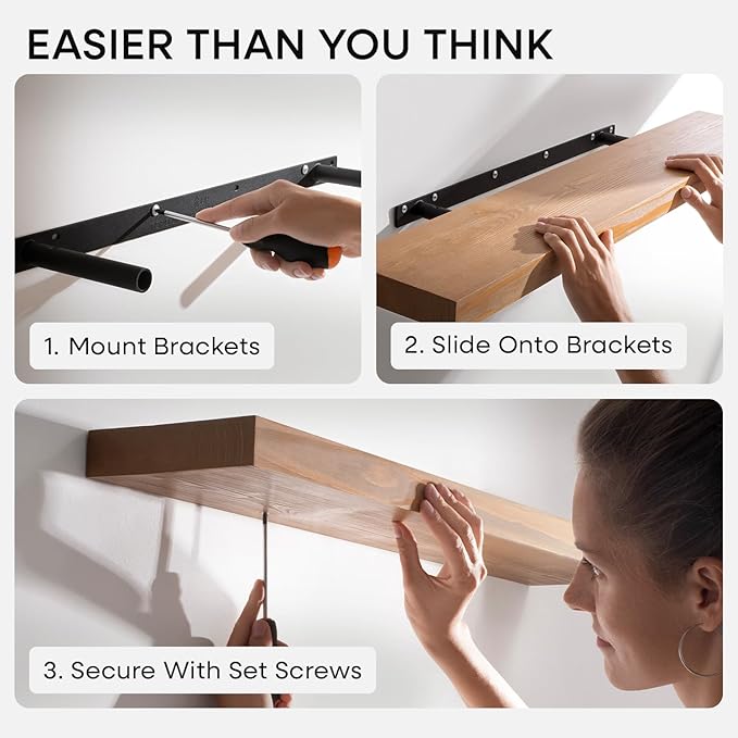 Homeforia 36 inch Golden Oak Floating Shelf, High End Solid Real Wood 36inch Small Floating Shelves for Wall Mounted, Oak Wooden 36in Floating Shelves, Heavy Duty Bracket, 36 X 6.5 X 1.75 in, Set of 4