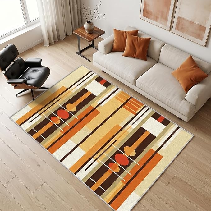 Contemporary Geometric Throw Rug 2x3, Washable Retro Rugs for Entryway Bedroom Kitchen, Mid Century Modern Area Rug for Home Decor, Non Slip Backing Indoor Floor Mat Carpet with Gripper