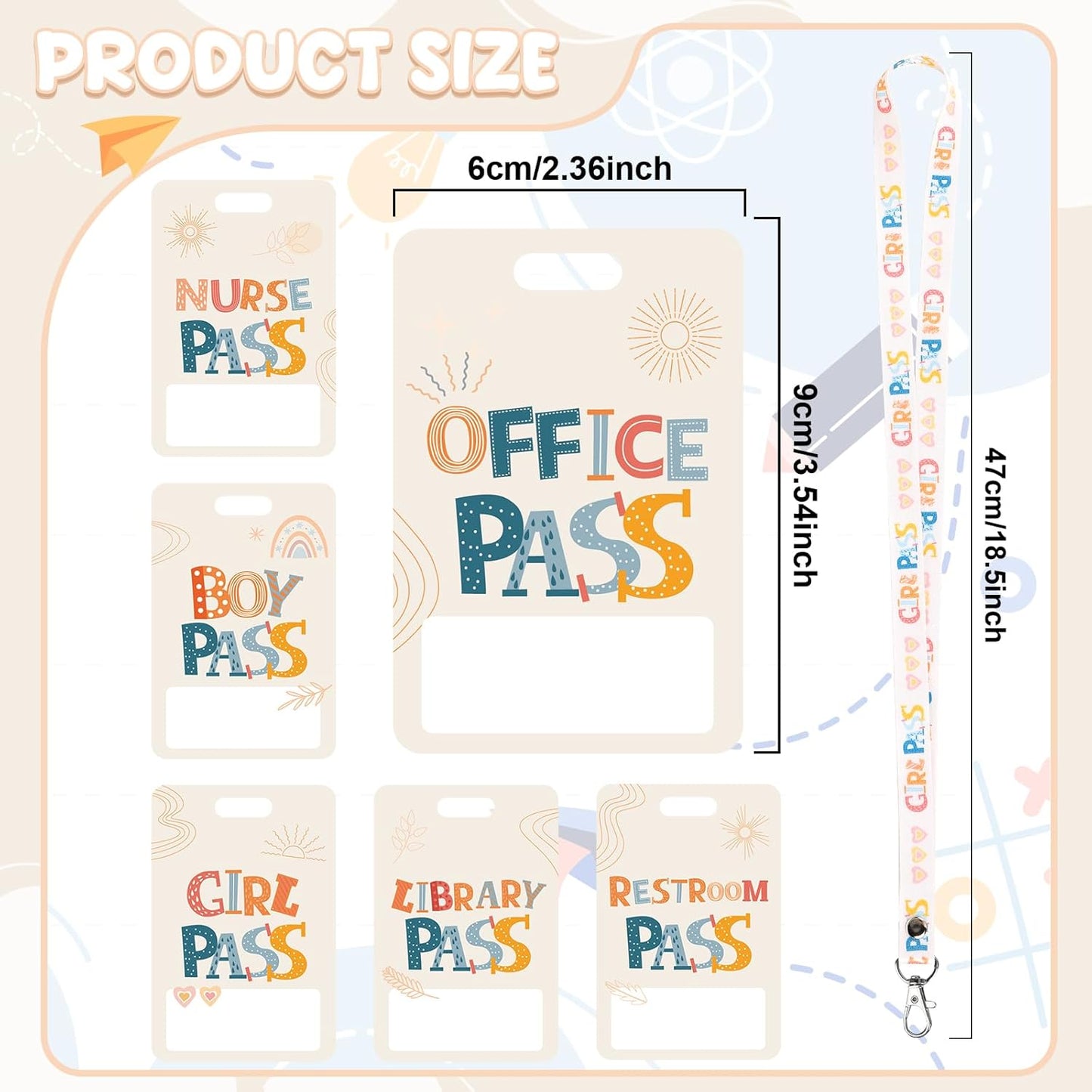 Skiennix Hall Passes - 6 PVC Lanyards for Classrooms | Ideal for School, Library & Office Use