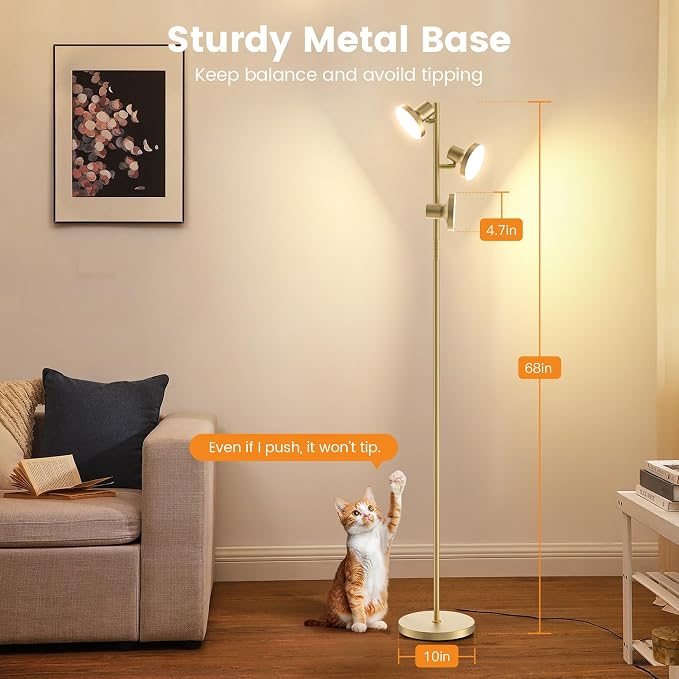 SIBRILLE 36W LED Tree Floor Lamp, Modern Dimmable Standing Lamp with Remote & Touch Control, 4 Color Temperatures, 3 Rotatable LED Light Floor Lamps for Living Room, Bedroom, Office