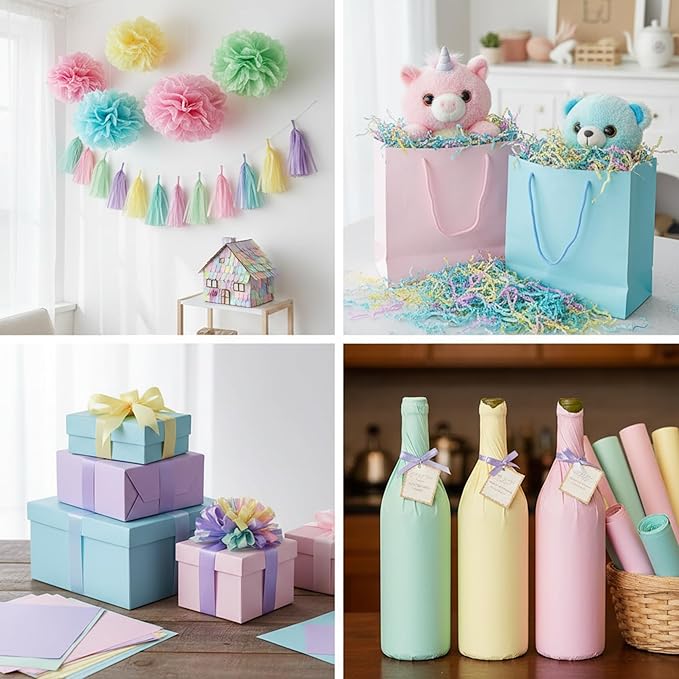 Qilery 500 Sheets Rainbow Pastel Tissue Paper Bulk for Gift Bags 15 x 20 Inch Acid Free Macaron Packaging Wrapping Decoupage Paper Sheets for Christmas Wedding Decoration DIY Flowers, Pom Poms, Crafts