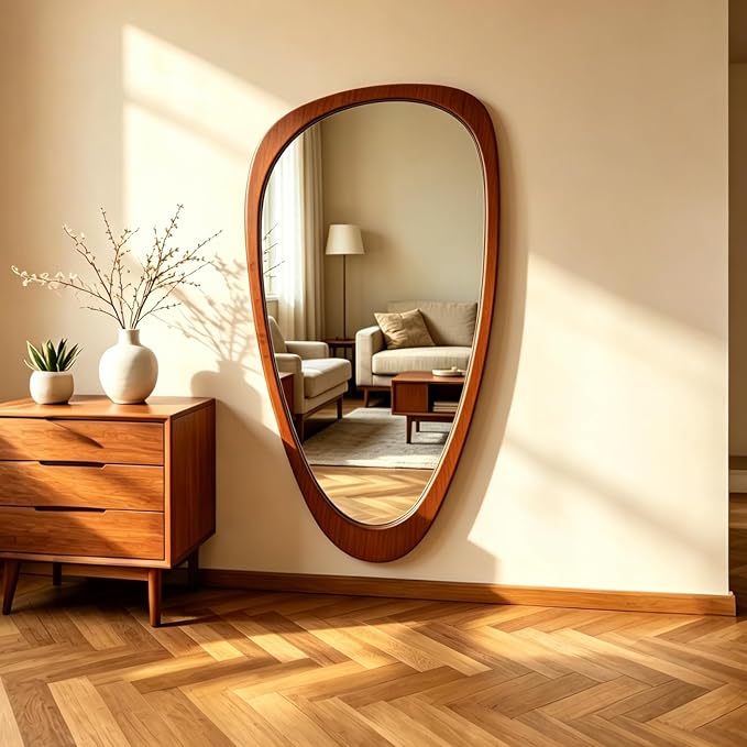 Ferytange Asymmetrical Full Length Mirror, 48" H x 24" W Irregular Boho Decorative Wall Mirror, Mid Century Modern Wall Art for Living Room Bedroom Entryway Hall