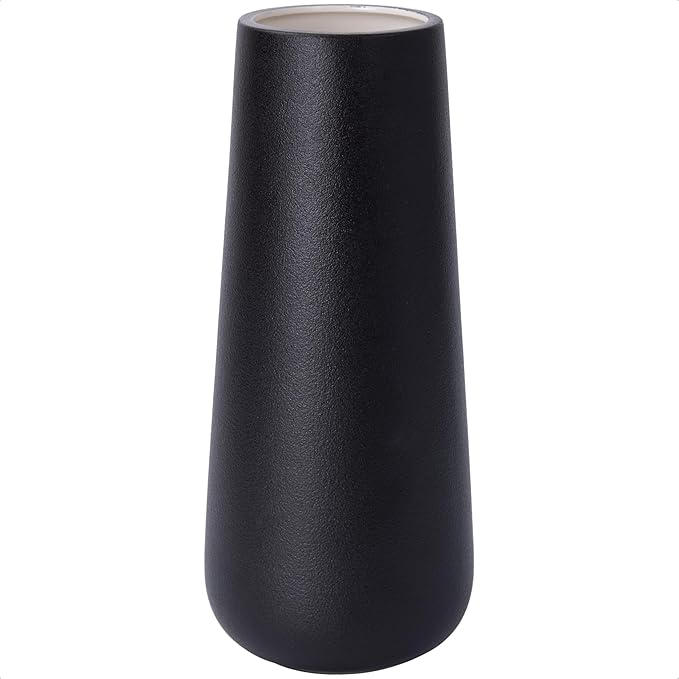 D'vine Dev 11 Inch Ceramic Flower Vase Textured Finishing, Minimalist Design for Kitchen, Bedroom, Living Room, Centerpieces, Office, Raven Grain, VS-XH-B-2