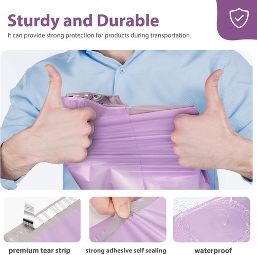 Fuxury Poly Mailers - 10x13 Inch Waterproof Shipping Bags | 1200 Pcs Light Purple for Small Business