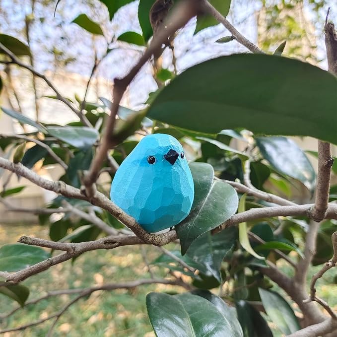 WEAUSUP Hand Carved Wooden Bird Figurine Gift for Bird Lovers | Hand carved wood bird statue with delicate paint,home shelf decor gift(Blue Robin)