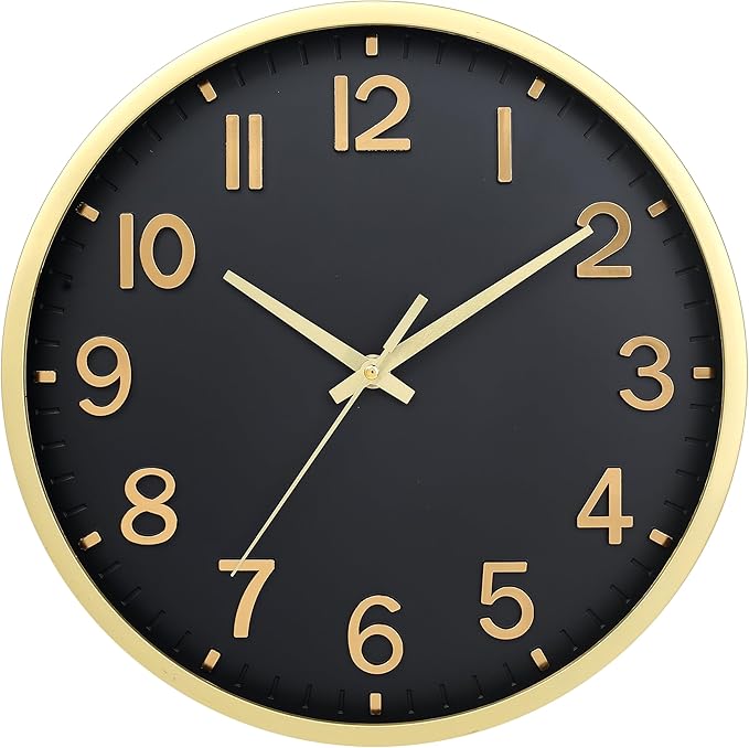 Wall Clocks Battery Operated 8 inch Modern Wall Clock,Silent Non Ticking Wall Clock for Living Room Bedroom Kitchen Office Classroom Decor (Black Gold)
