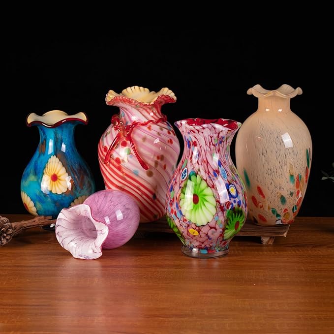 KAMMAK Colored Glass Vase, Beautiful Hand Blown Decorative Vase, Modern Art Vase for Flower Mantle Dining Table Centerpiece, Entryway Living Room Wedding Decoration, FH006