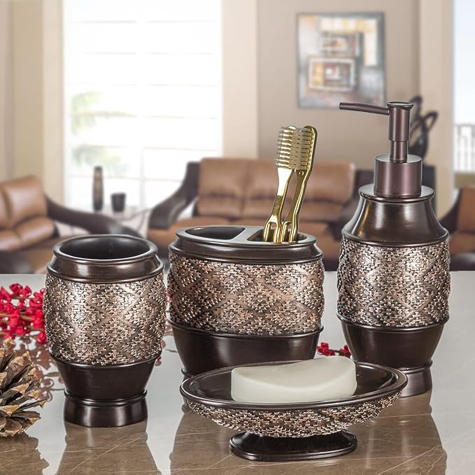 Creative Scents Dublin Brown Countertop Toothbrush Holders for Bathrooms - Decorative Tooth Brush Holder for Bathroom - Toothbrush Organizer for Regular or Electric Toothbrushes and Toothpaste