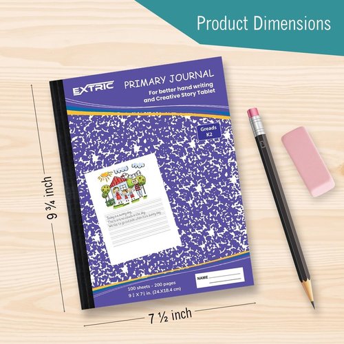 EXTRIC Primary Composition Notebook - 4 Pack K-2 Hardcover Journals for Kids | 200 Pages for Drawing & Writing