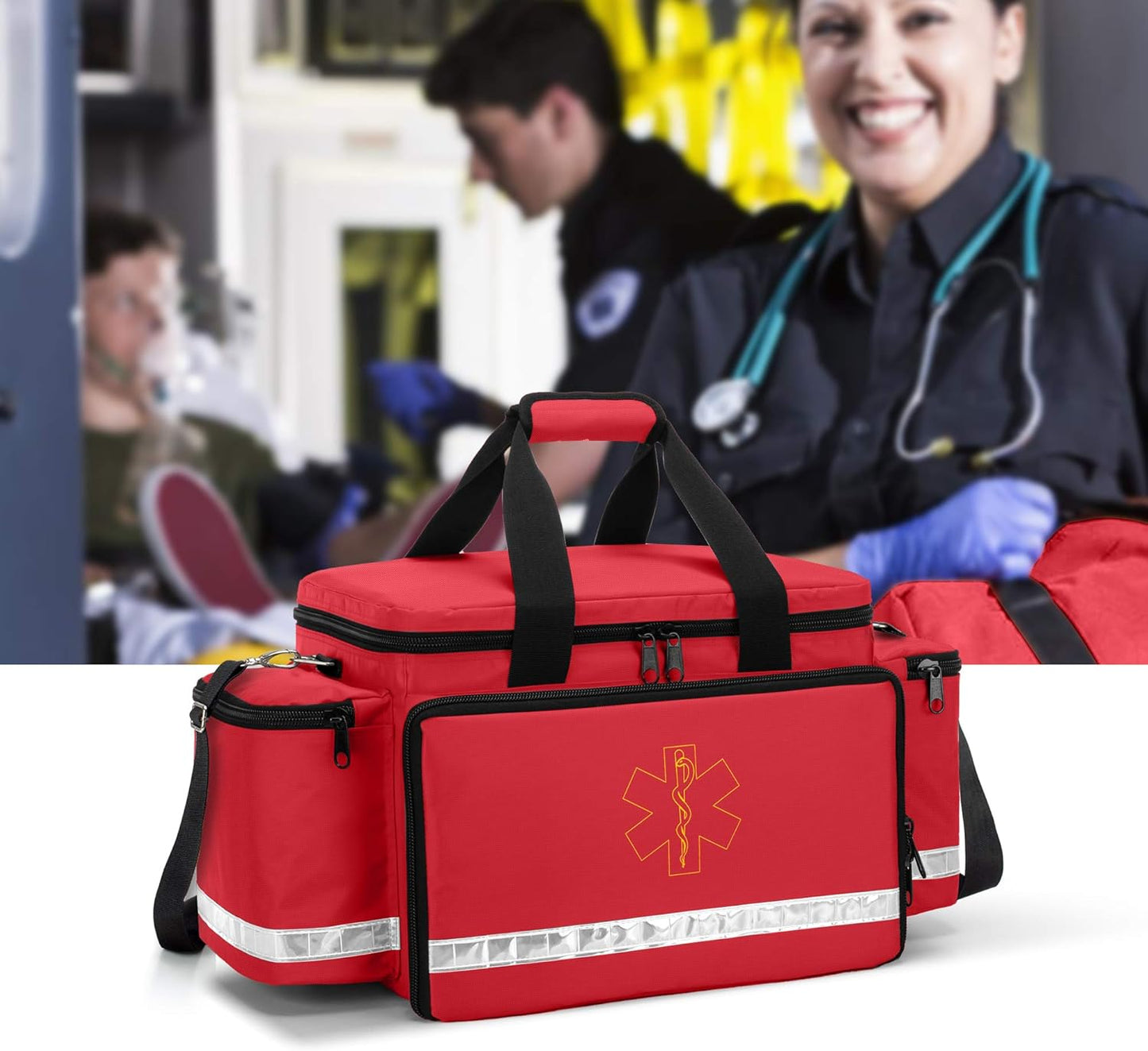 Trunab Trauma Bag - Professional First Aid Kit Storage with Inner Dividers | Red, No-Scratch Bottom