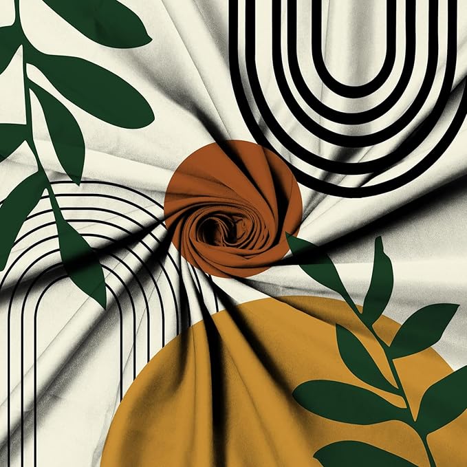 Boho Geometric Shower Curtain Beige Mid Century Abstract Arch Curve Bathroom Curtain Minimalistic Sun Shower Curtain Sets for Bathroom Extra Long 69x70 in with 12 Hooks