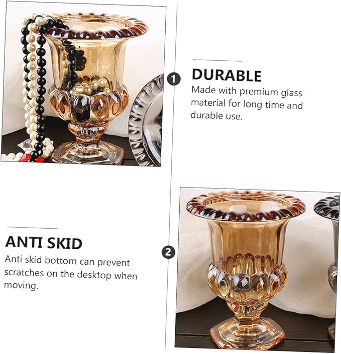 Mobestech Embossed Glass Flower Vase Amber Decorative Vase Ornament for Home Tabletop Artful Centerpiece Desk Decor