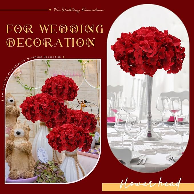 Unittype Silk Hydrangea Artificial Flowers Heads with Stems Faux Hydrangea Flowers for Wedding Centerpieces Bouquets DIY Floral Decorations for Home Indoor(Burgundy,300 Pieces)