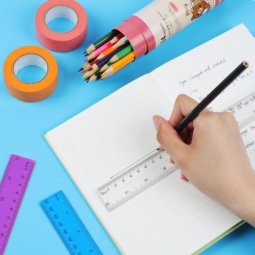 Skiennix 12-Inch Clear Plastic Ruler Set - 30 Pieces with Inches & Metric for School or Office Use