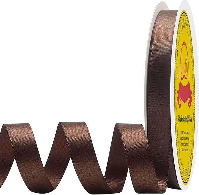 Double Face Brown Satin Ribbon 1/2 inch X50 Yards Polyester Brown Ribbon for Gift Wrapping Very Suitable for Weddings Party Invitation Decorations and More