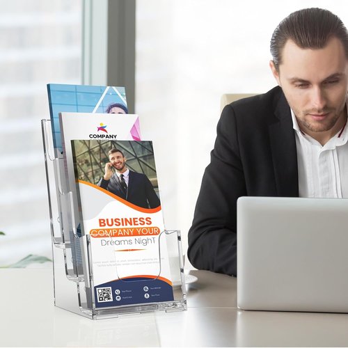 MaxGear Acrylic Brochure Holder - 3-Tier Clear Literature Display Stand | 4-Inch Wide, 2-Pack for Office or Home Use
