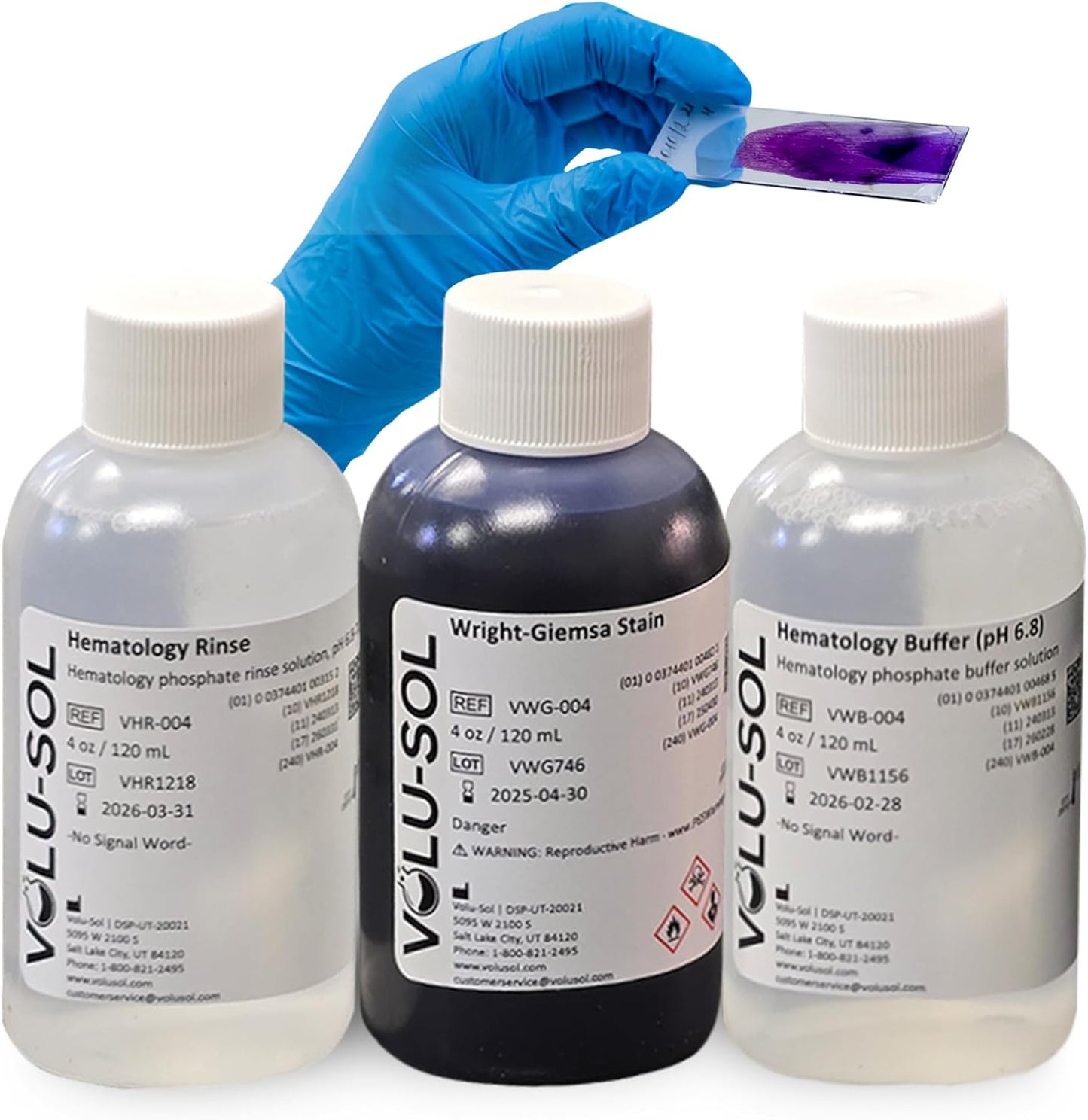 Volu-Sol Wright-Giemsa Stain Kit - Romanowsky Microscope Stain for Blood & Bone Marrow - 4 oz (118 ml) Each