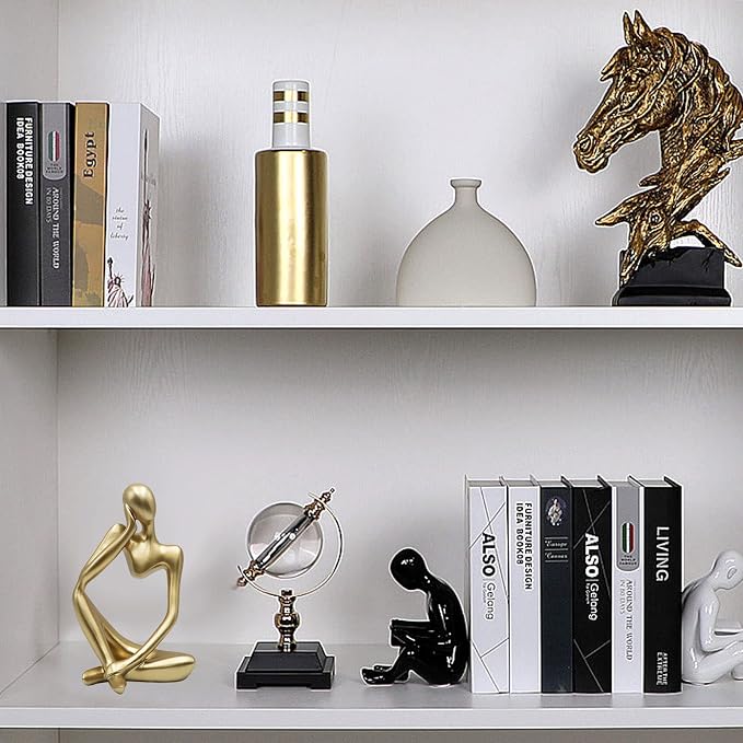 Dnoifne Thinker Statues and Sculptures, Resin Thinker Statue Ornaments, Abstract Style Sculptures, Housewarming Gifts, Housewarming Decorations, Living Room Dining Desk Decorations(Gold Right, Large)