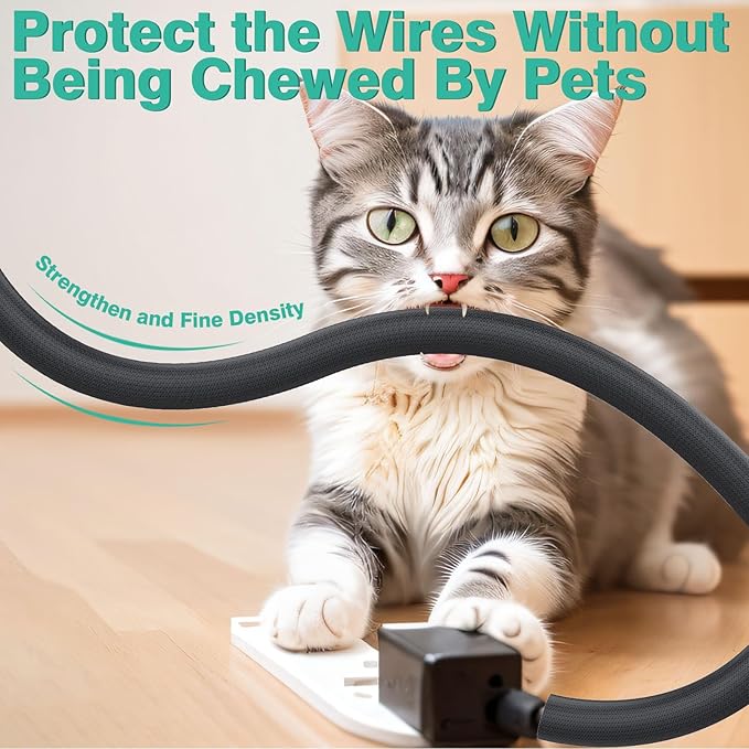 UOMTFAI Dog and Cat Cord Protector 25ft - 3/8inch, Flexible Cable Sleeve for Easy Cord Management, Protects Cables from Pets Chewing, Ideal for USB, Power, Audio and Video Cords - Black