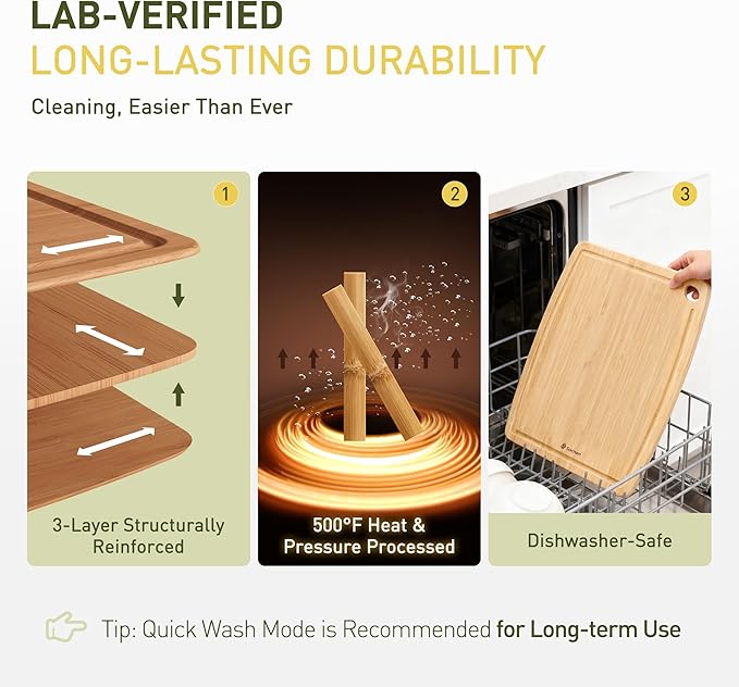 Lightweight Durable Bamboo Cutting Board with Non-Slip Feet, Non Toxic Wooden Cutting Board for Kitchen Heat-Resistant Chopping & Charcuterie Board with Juice Groove Kitchen Essentials for Meat