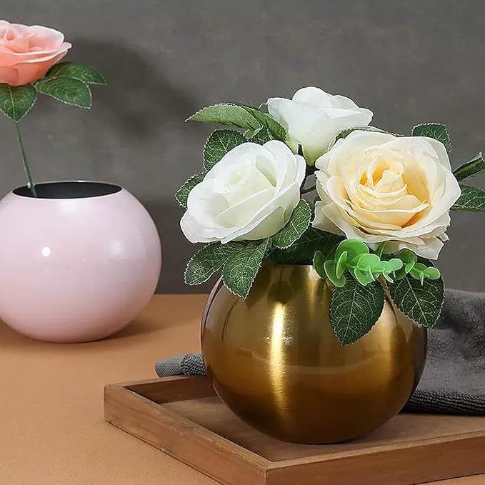 Gold Flower Vase Small Decorative Metal Vases for Table Centerpieces, MIATTCLD Round Gold Plant Pot Home Decor Ideal for Weddings, Parties, Anniversary, Living Room, Restaurants