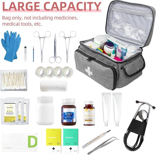 ALSLEA First Aid Bag - Portable Medical Supplies Organizer for Travel & Outdoor Use | Small Gray Design