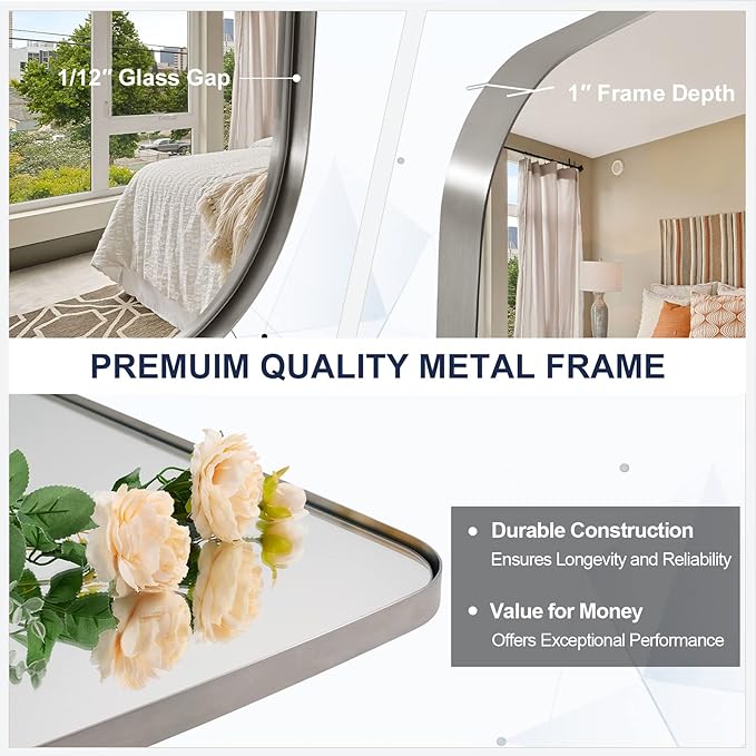 ANDY STAR Brushed Nickel Oblong Mirror, 36x40 Inch Brushed Nickel Oval Mirror for Bathroom with Stainless Steel Metal Frame, Wall Mouned for Bathroom, Living Room, Entryway