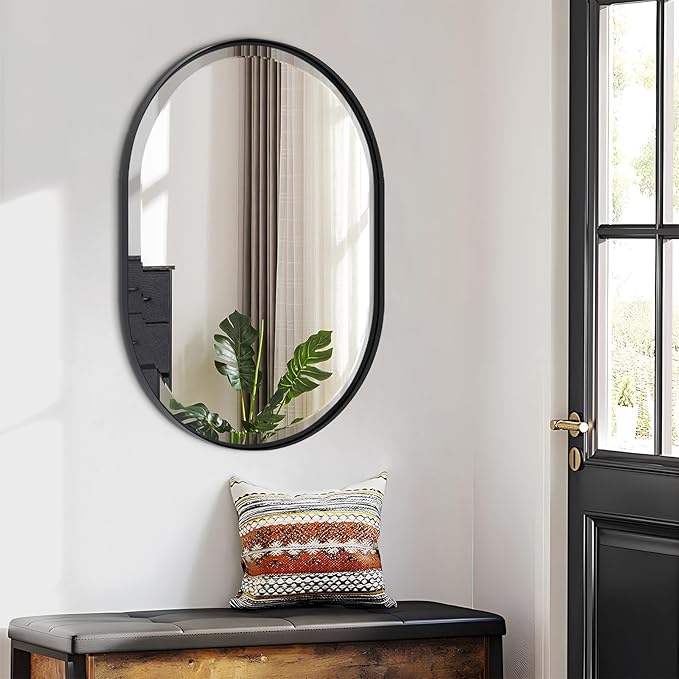 POZINO Oval Beveled Mirror, 24"x36" Bathroom Vanity Mirror Over Sink, Pill Shaped Capsule Wall Mounted Mirrors, Modern Oblong Mirrors for Living Room Bedroom Entryway, Hangs Vertically or Horizontally