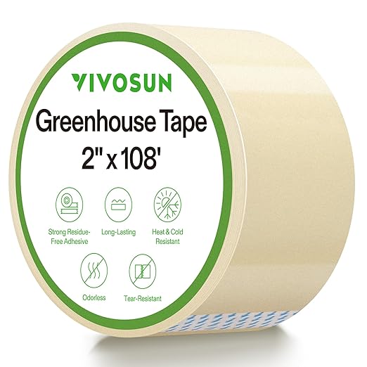 VIVOSUN Greenhouse Repair Tape, 6.3 mil 2" x 108' Weatherproof Clear Poly Patch Tape, Heavy Duty Greenhouse Sheeting Coverings Film Tape for Plastic Sheeting and Tents
