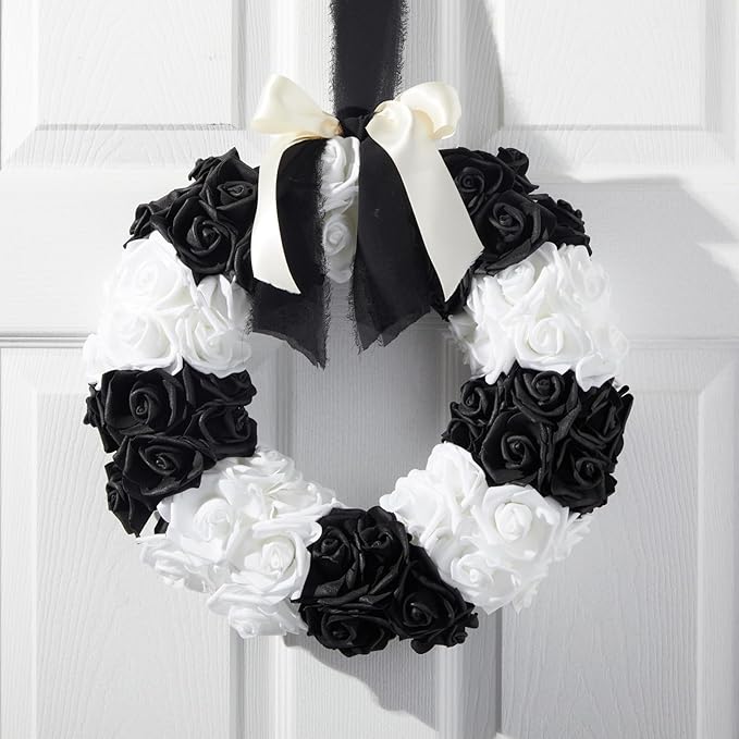 Bright Creations Black & White Roses Stemless Foam Rose Heads - 100 Pack, 3 in Polyethylene Craft Foam - Faux Flowers for DIY Arrangements & Wedding Flowers