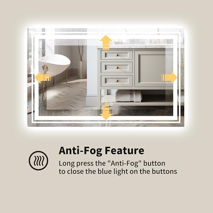 WTTY LED Bathroom Mirror 40"x30" with Back and Front Light,Modern LED Mirror for Bathroom,Stepless Dimmable Lighted Bathroom Vanity Mirror with Anti-Fog,Memory Function,Shatter-Proof