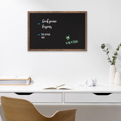 Navaris Framed Chalkboard - 16" x 24" Wall-Mounted MDF Board for Kitchen, Kids, or Office | Hang Vertically or Horizontally