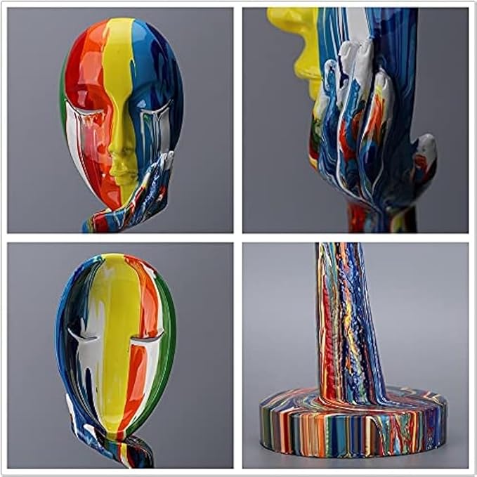suruim Simple Creative Colorful Female Face Art Statue Thinker Sculpture Abstract Character Crafts Ornament Home Office Bedroom Living Room Study Decoration (Large 15.3x4.9x4.9in)