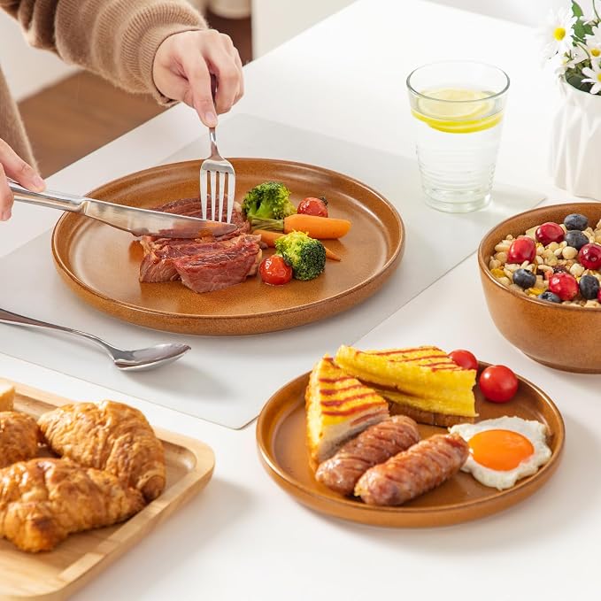 vancasso Plates and Bowls Sets, 24 Pieces Stoneware Dinnerware Set for 8, Ceramic Dish Set for Kitchen, Microwave and Dishwasher Safe, Caramel Yellow, Series ZERMATT