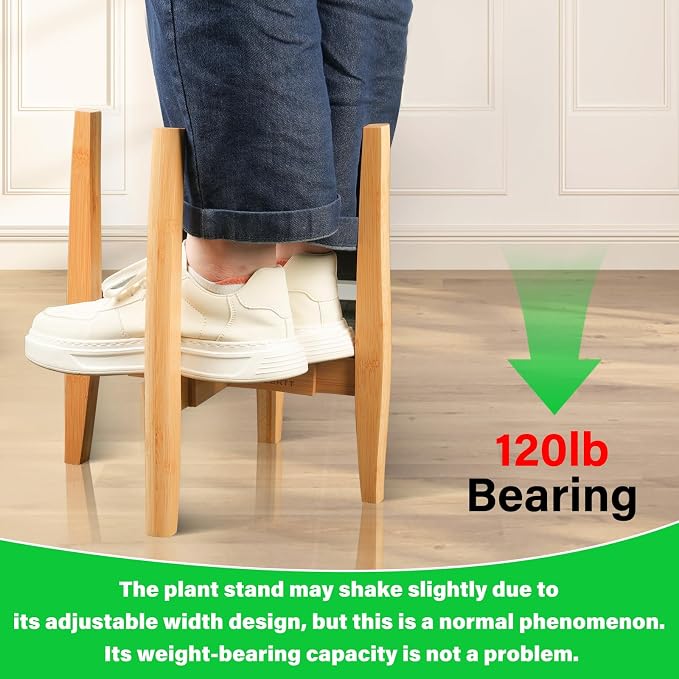 2 Packs Adjustable Plant Stand with Tray,Indoor Wood Plant Stand Fit 8'' to 12'' Planter,Mid Century Modern Flower Pot Holder Rack(Plant and Pot Not Included) Natural