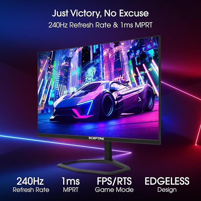 Sceptre 27-inch 240Hz Gaming Monitor 1ms 99% sRGB AMD FreeSync Premium DisplayPort x2 HDMI x2 Build-in Speakers, Machine Black (E278B-FWD240)