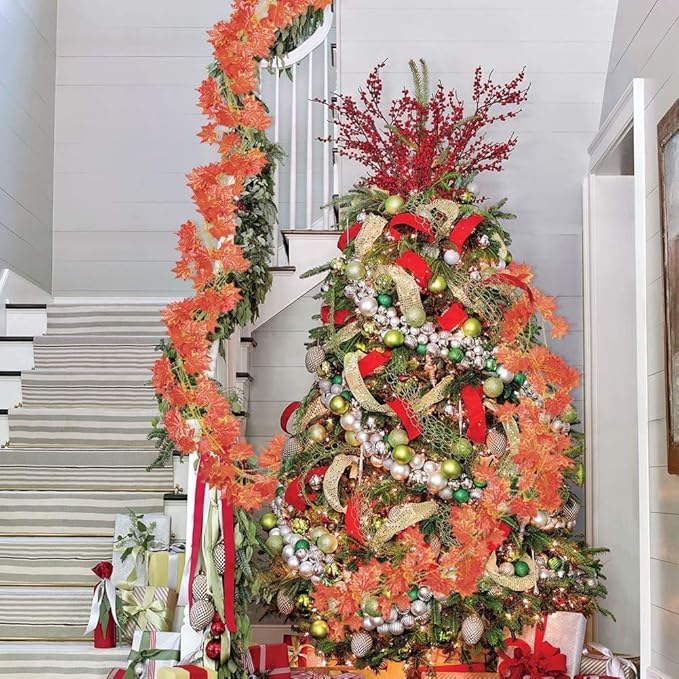 Fall Garland Maple Leaf, Hanging Vine Garlands Artificial Autumn Foliage Garland Thanksgiving Decor for Home Wedding Fireplace Party Christmas (Maple/12 Strands)