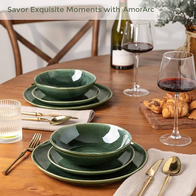 AmorArc Ceramic Dinnerware Sets,Handmade Reactive Glaze Stoneware Plates and Bowls Sets,Highly Scratch Resistant | Dishwasher & Microwave Safe Dishes Set,Service for 8 (24pc)