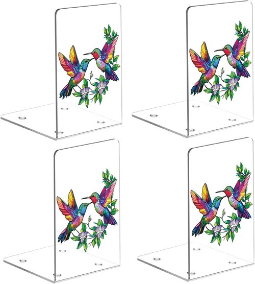 ENCIMART Acrylic Bookends - Clear Decorative Book Ends for Heavy Duty Shelf Organization | 4 Pieces