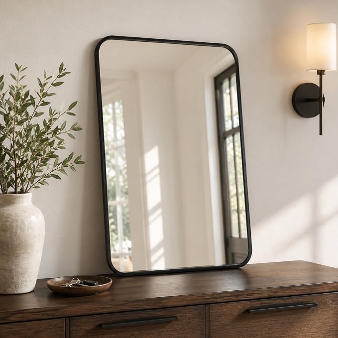 24x36 Inch Matte Black Bathroom Vanity Mirrors | Flush Mount Deep Set Metal Wall Mirror for Over Sink | HD Shatterproof Glass, Rustproof | 1 Pack