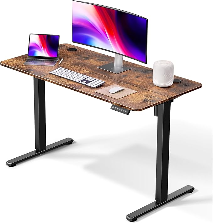 Electric Standing Desk 48 x 24 Inches, Height Adjustable Sit Stand Home Office Computer Desk with Memory Presets,Brown