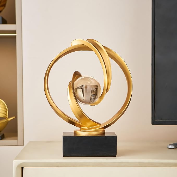 Modern Gold Statue Decor for Living Room, Abstract Art Sculptures Home Décor Accents for Coffee Table TV Stand Bookshelf, Resin Decorations for Dining Room Office Bedroom