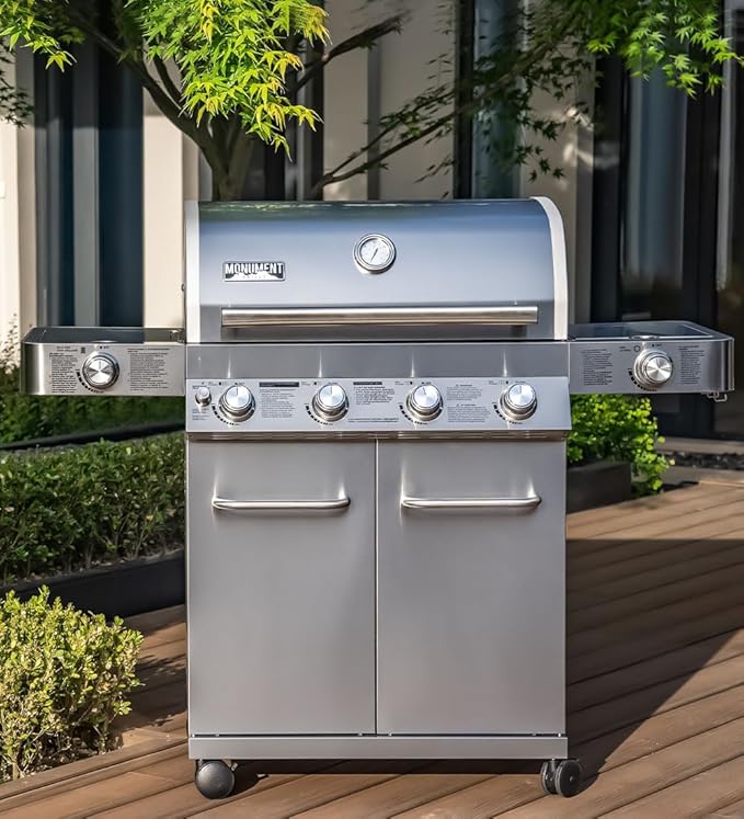 Monument Grills Larger 4-Burner Propane Gas Grills Stainless Steel with Rotisserie Kit(2 Items)