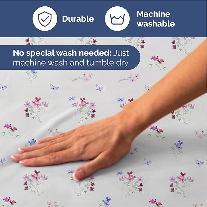 Floral Sheets - Butterfly Floral Bed Sheet Set - 1 Flat, 1 Fitted & 2 Pillowcases w/ Deep Pockets - Wrinkle & Fade Free - Boho Botanical Bedding - Ultra-Soft, Breathable and Cooling - Queen Size Set