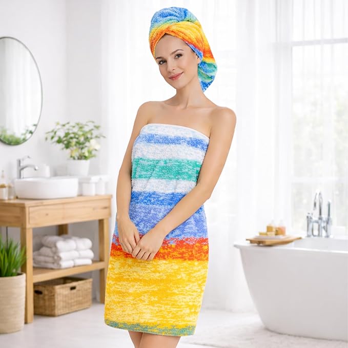 SEMAXE Bath Towel Set, 8 Piece Towel Set for Bathroom, Quick Dry Cotton Towels with Hanging Loops, Easy Care, Colorful Striped