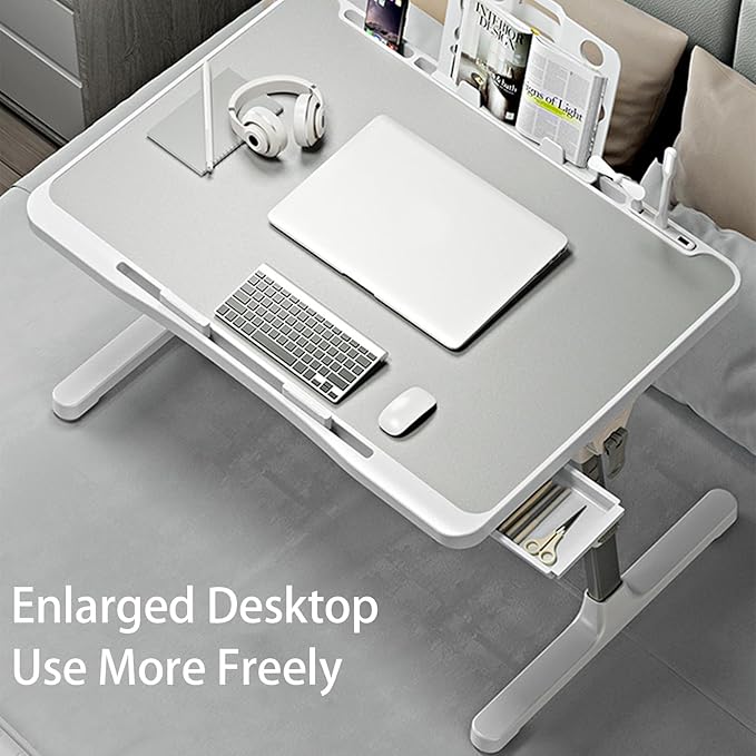 Laptop Desk for Bed, Adjustable Beds Table with USB Charge Port, Foldable Lap top Table with Storage Drawer, Portable Laptops Bed Desk Tray for Eating Working Writing Reading