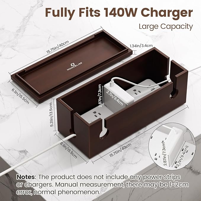 HomeBliss Large Cable Management Box - Stylish Wire Organizer, Wire Concealer and Wire Management Box - Wire Management Box Tall Design for Easy Access（NO Power Strips or Chargers）